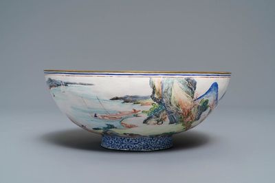 A fine Chinese Canton enamel landscape bowl, Yongzheng
