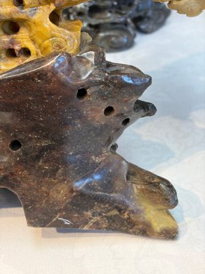 A fine Chinese carved soapstone 'Dragons among Clouds' group and a 'Phoenixes and Cranes' group, 20th C. — photo 18