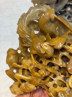 A fine Chinese carved soapstone 'Dragons among Clouds' group and a 'Phoenixes and Cranes' group, 20th C. — photo 2