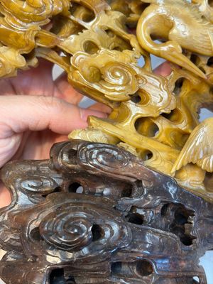 A fine Chinese carved soapstone 'Dragons among Clouds' group and a 'Phoenixes and Cranes' group, 20th C. — photo 5