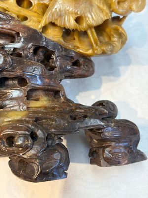 A fine Chinese carved soapstone 'Dragons among Clouds' group and a 'Phoenixes and Cranes' group, 20th C. — photo 8