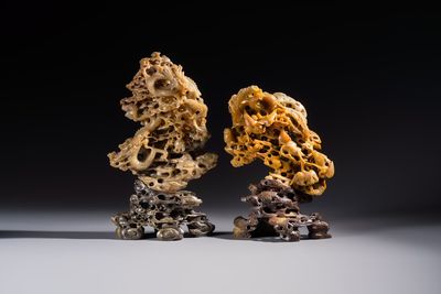 A fine Chinese carved soapstone 'Dragons among Clouds' group and a 'Phoenixes and Cranes' group, 20th C.