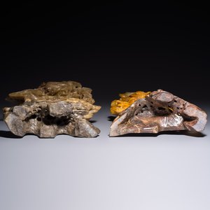 A fine Chinese carved soapstone 'Dragons among Clouds' group and a 'Phoenixes and Cranes' group, 20th C. — photo 6
