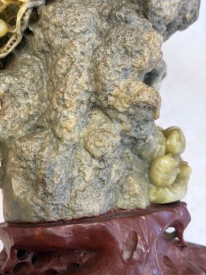 A fine Chinese carved soapstone 'Squirrels and Grapes' group and a 'Phoenixes among Peonies' group, 20th C. — photo 6
