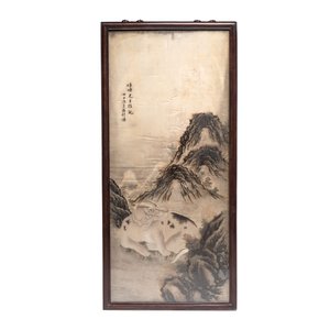 A fine Chinese embroidered silk 'Dog among the Mountains' panel and two 'Poem' panels, signed Chen Yueying 陳月英, 19th C. — 照片 2