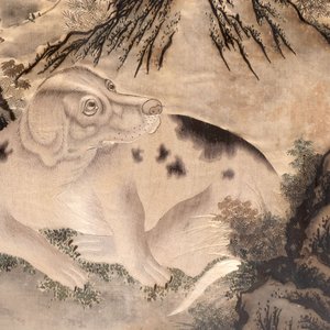 A fine Chinese embroidered silk 'Dog among the Mountains' panel and two 'Poem' panels, signed Chen Yueying 陳月英, 19th C. — 照片 5