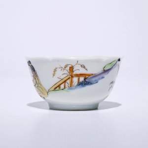 A fine Chinese export porcelain eggshell cup and saucer with a couple with a birdcage, Yongzheng — 照片 4
