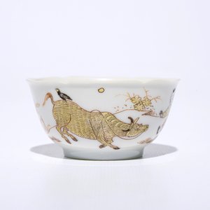 A fine Chinese export porcelain eggshell cup and saucer with a farmer and his buffalo, Yongzheng — photo 3
