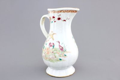 A fine Chinese famille rose and gilt export porcelain jug, Qianlong, 18th C.