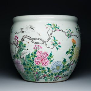 A fine Chinese famille rose 'cranes' fish bowl, 19th C. — photo 2