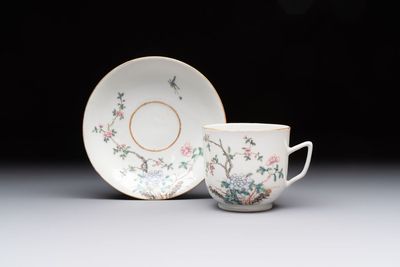 A fine Chinese famille rose cup and saucer with floral design, Daoguang mark, Republic
