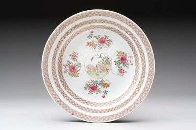 A fine Chinese famille rose eggshell porcelain 'quails' plate, Yongzheng