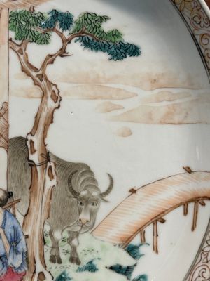 A fine Chinese famille rose eggshell porcelain 'The cowherd and the weaver girl' plate, Yongzheng — 照片 3
