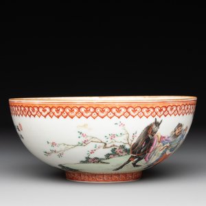 A fine Chinese famille rose eggshell 'Qiu Ran Ke Zhuan 虬髯客傳' bowl, signed Zeng Fuqing 曾福慶 and seal mark, 20th C. — photo 4