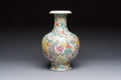 A fine Chinese famille rose 'Millefleurs' vase, Qianlong mark, Republic