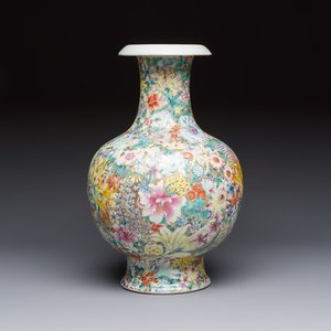 A fine Chinese famille rose 'Millefleurs' vase, Qianlong mark, Republic — photo 1