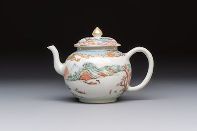 A fine Chinese famille rose 'Mountainous Landscape' teapot, Yongzheng