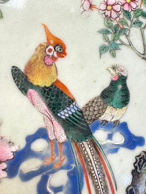 A fine Chinese famille rose pale celadon-ground 'phoenixes' dish with a reticulated rim, Qianlong — photo 8