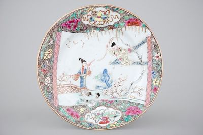 A fine Chinese famille rose plate “The Romance of the Western Chamber”, Yongzheng, 1722-1735
