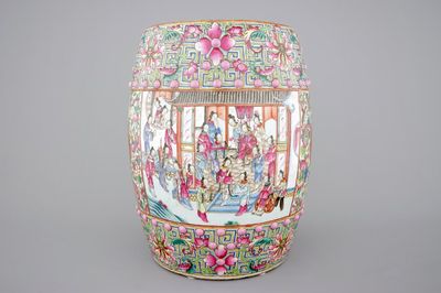 A fine Chinese famille rose porcelain garden seat, 19th C.