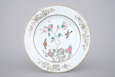 A fine Chinese famille rose porcelain plate with birds on a peony branch, Yongzheng, 1722 – 1735