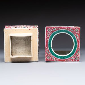 A fine Chinese famille rose reticulated square lantern with a stand, 19th C. — photo 7