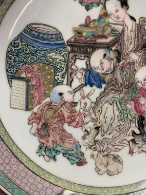 A fine Chinese famille rose ruby-back 'lady and boys' eggshell plate, Yongzheng — photo 4
