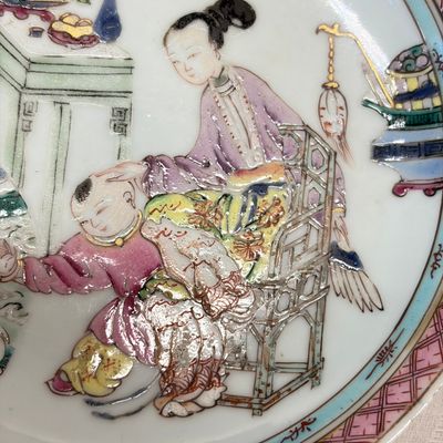 A fine Chinese famille rose 'San Niang Jiao Zi 三娘教子' tea bowl and saucer — 照片 8