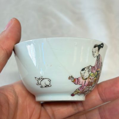 A fine Chinese famille rose 'San Niang Jiao Zi 三娘教子' tea bowl and saucer — 照片 18