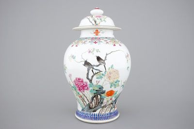 A fine Chinese famille rose vase and cover, 19th C.