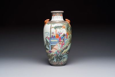A fine Chinese famille rose vase with narrative design, Qianlong mark, Republic
