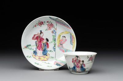 A fine Chinese famille rose 'Xi Xiang Ji' cup and saucer, Yongzheng