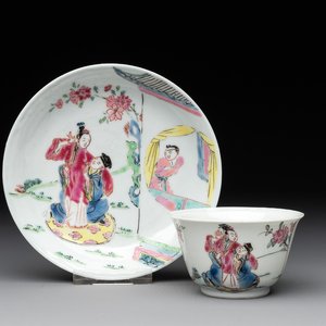 A fine Chinese famille rose 'Xi Xiang Ji' cup and saucer, Yongzheng — photo 1