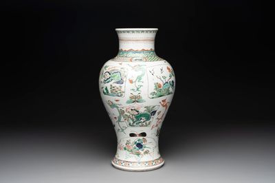 A fine Chinese famille verte 'mythical creatures' vase, Kangxi