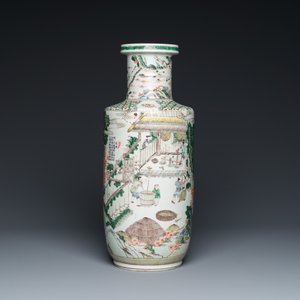 A fine Chinese famille verte rouleau 'rice production' vase, 19th C. — 照片 3