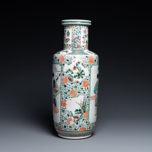 A fine Chinese famille verte rouleau vase, Kangxi — 照片 2