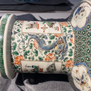 A fine Chinese famille verte rouleau vase, Kangxi — 照片 29