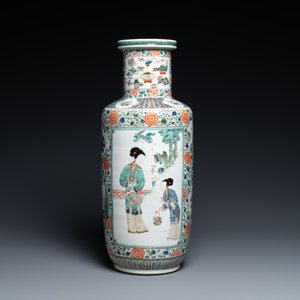A fine Chinese famille verte rouleau vase, Kangxi — 照片 3