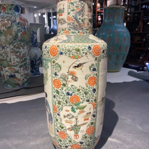 A fine Chinese famille verte rouleau vase, Kangxi — 照片 36