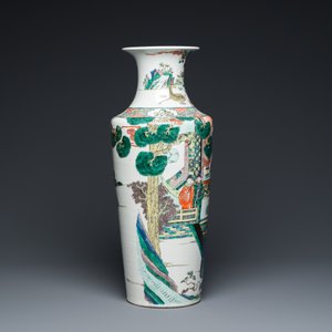 A fine Chinese famille verte rouleau vase with narrative design, 19th C. — 照片 4