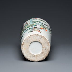 A fine Chinese famille verte rouleau vase with narrative design, 19th C. — 照片 6