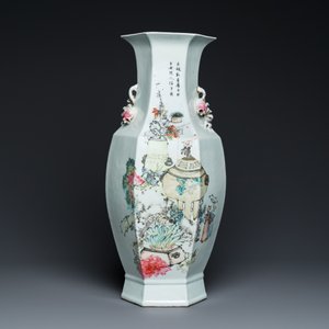 A fine Chinese hexagonal qianjiang cai vase, signed Ma Qingyun 馬慶雲, dated 1917 — 照片 3