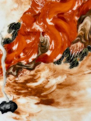 A fine Chinese iron-red and grisaille 'luohan' plaque, signed Wang Bu 王步, 20th C. — 照片 4