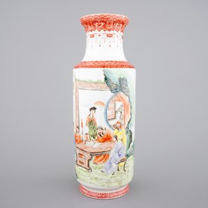 A fine Chinese porcelain rouleau vase, 20th C — foto 1