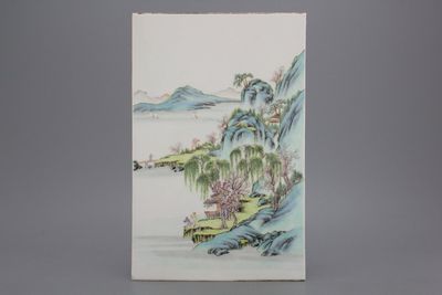 A fine Chinese rectangular plaque with a landscape, 19th/20th C.