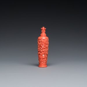 A fine Chinese red coral 'chrysanthemum' snuff bottle, 19/20th C. — 照片 2