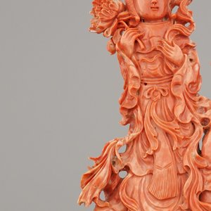 A fine Chinese red coral sculpted group of Guanyin playing the Qin, 19th C. — photo 7