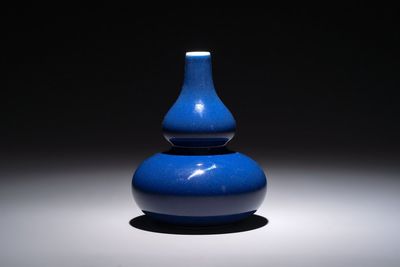 A fine Chinese sacrificial blue-glazed double gourd vase, Qianlong mark and of the period