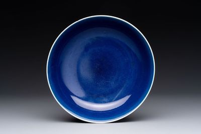A fine Chinese sacrificial blue-glazed plate, Kangxi mark and of the period