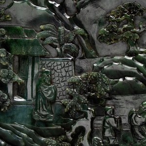 A fine Chinese spinach-green jade table screen with a gilt-cloisonné stand, Qianlong — foto 7